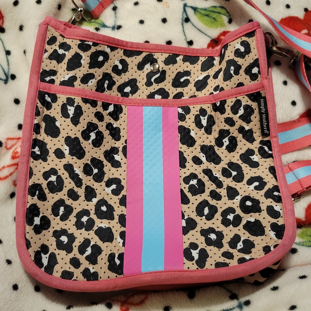 Simply Southern Animal Print Crossbody Bag with Pink and Blue Stripes